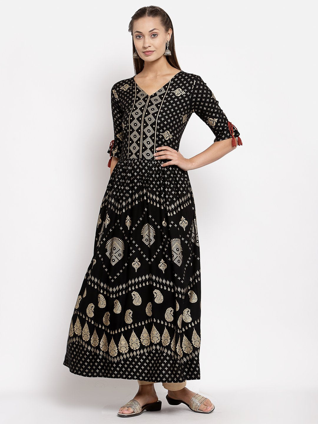 Women Black Printed Dress by Myshka (