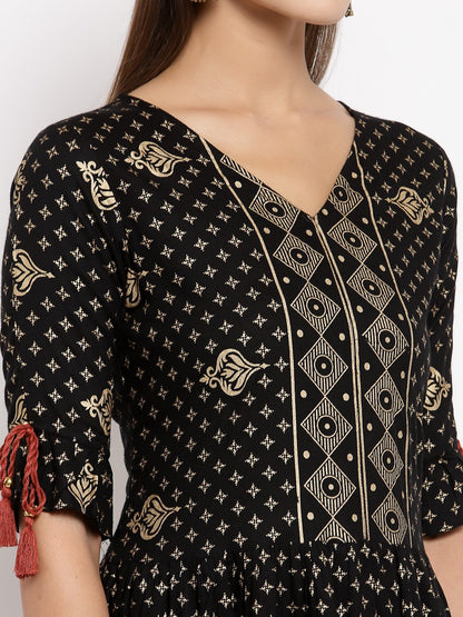 Women Black Printed Dress by Myshka (