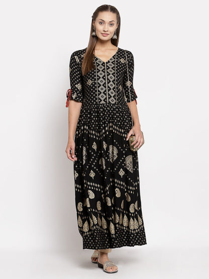 Women Black Printed Dress by Myshka (