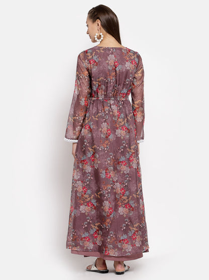 Women Purple Organza Printed Dress by Myshka (