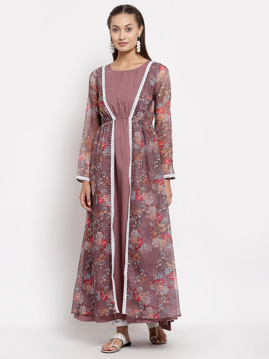 Women Purple Organza Printed Dress by Myshka (