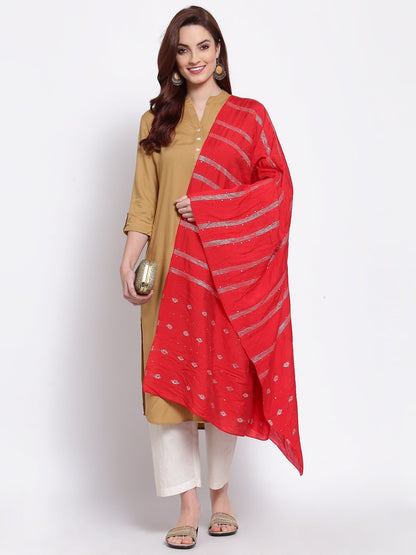 Women's Red Cotton Silk Printed Casual Dupatta