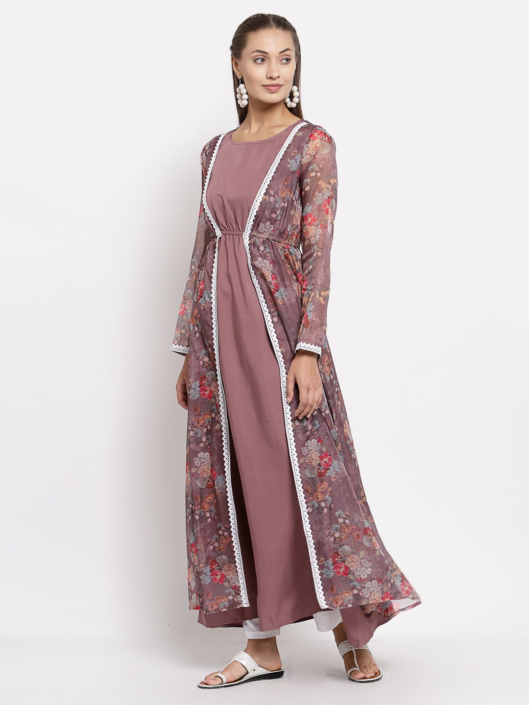 Women Purple Organza Printed Dress by Myshka (