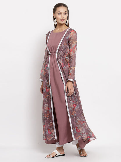 Women Purple Organza Printed Dress by Myshka (