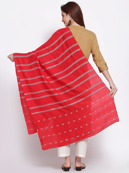 Women's Red Cotton Silk Printed Casual Dupatta