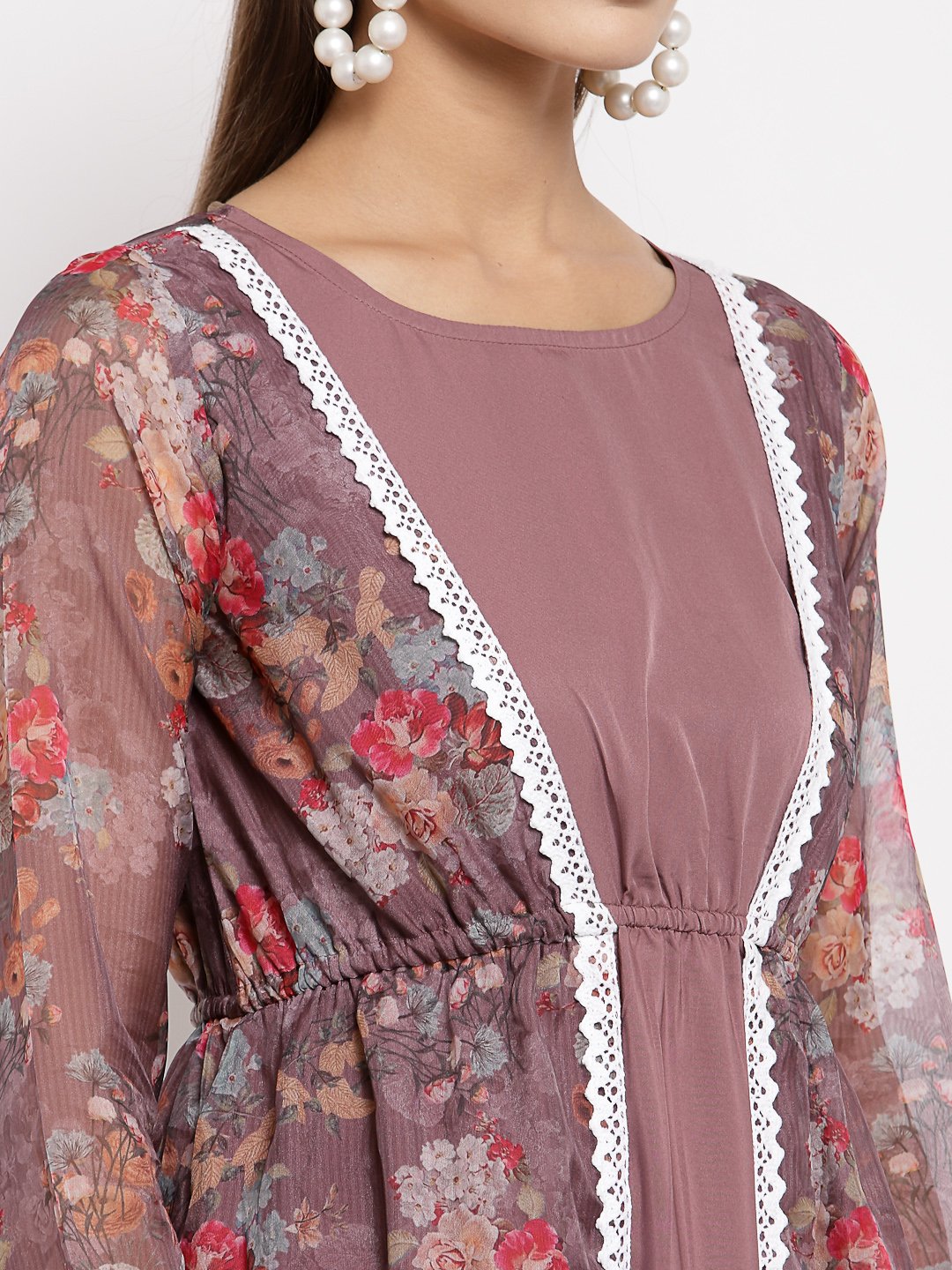 Women Purple Organza Printed Dress by Myshka (