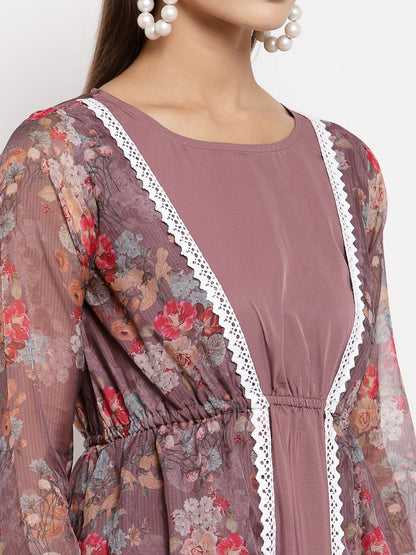 Women Purple Organza Printed Dress by Myshka (