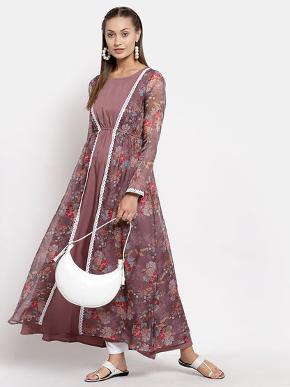Women Purple Organza Printed Dress by Myshka (