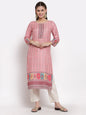 Women's Multi Cotton Printed 3/4 Sleeve Round Neck Casual Kurta