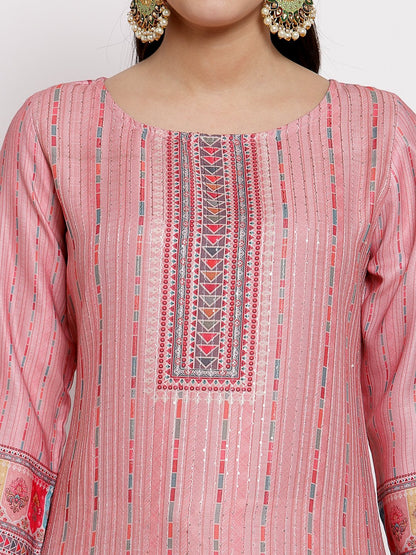 Women's Multi Cotton Printed 3/4 Sleeve Round Neck Casual Kurta