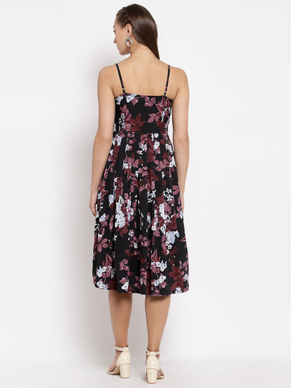 Women Black Floral Dress by Myshka (