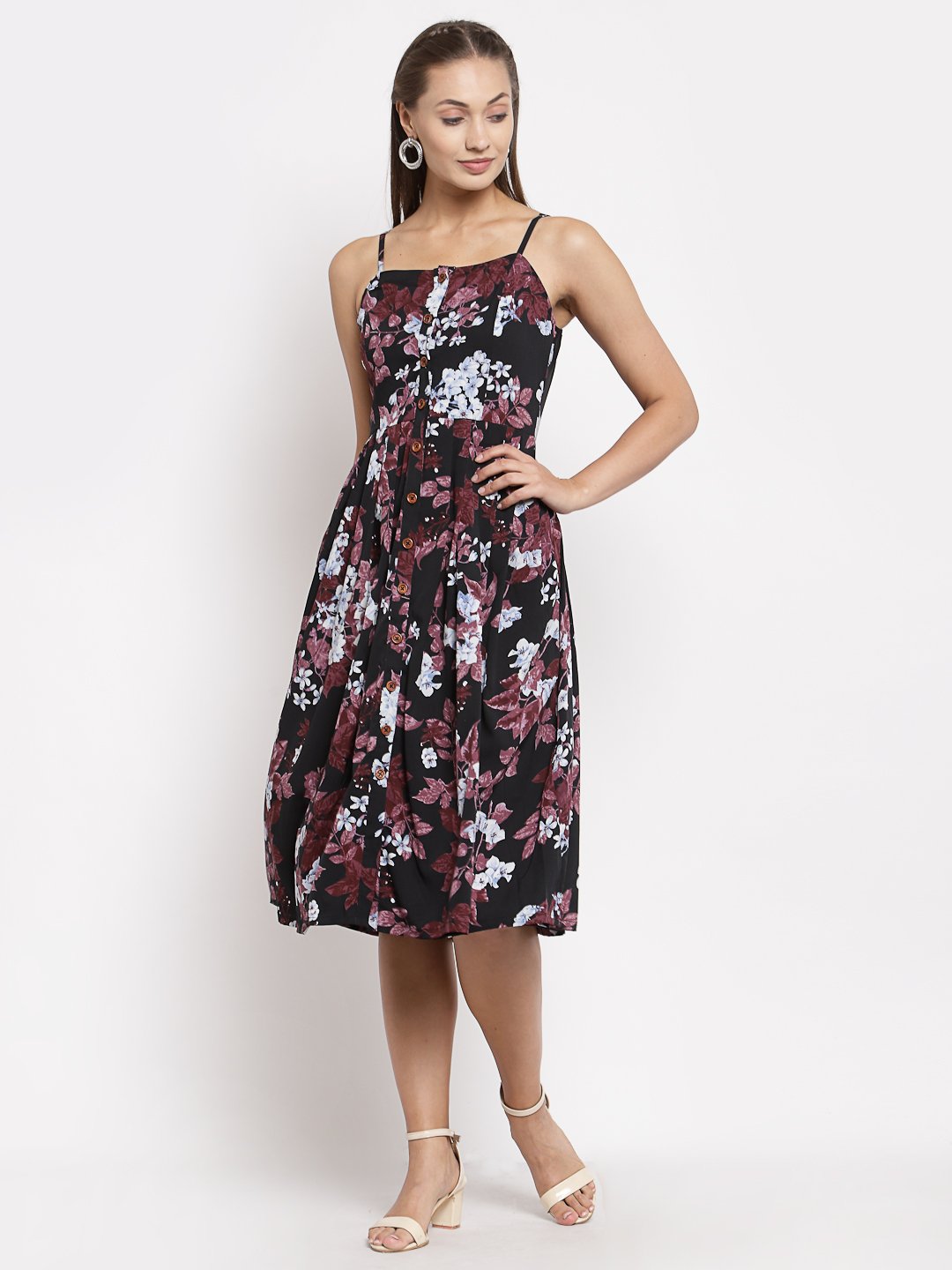 Women Black Floral Dress by Myshka (