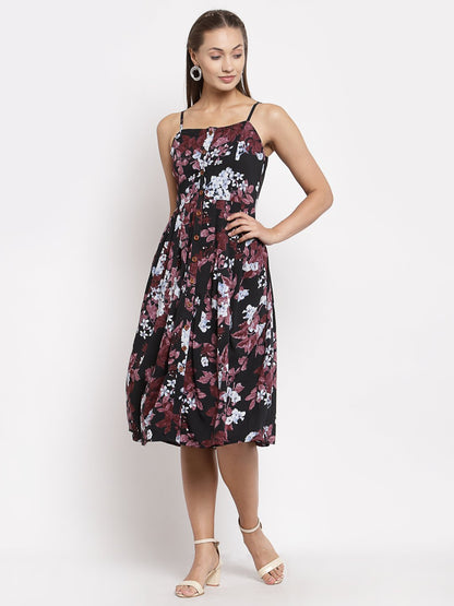 Women Black Floral Dress by Myshka (