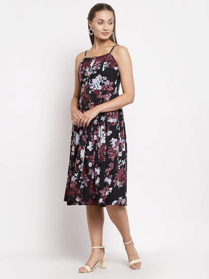 Women Black Floral Dress by Myshka (