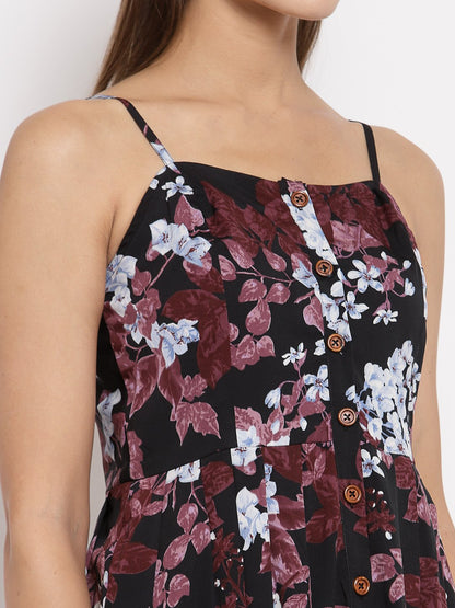 Women Black Floral Dress by Myshka (