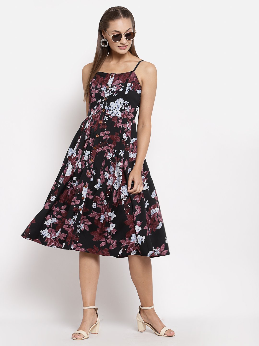 Women Black Floral Dress by Myshka (