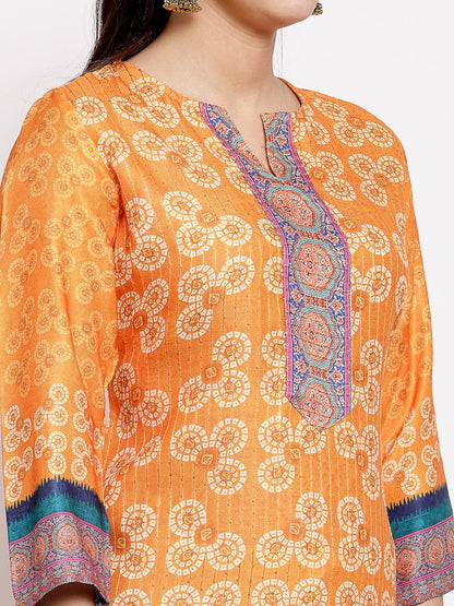 Women's Multi Cotton Printed 3/4 Sleeve Round Neck Casual Kurta