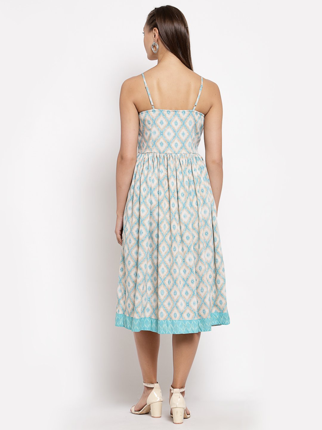 Women White Printed Cotton Dress by Myshka (