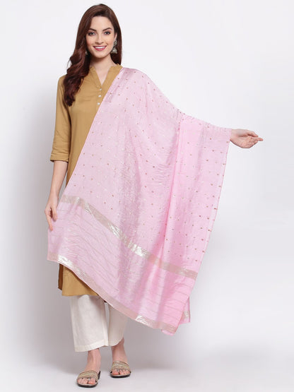 Women's Pink Cotton Silk Printed Casual Dupatta