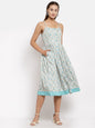 Women White Printed Cotton Dress by Myshka (