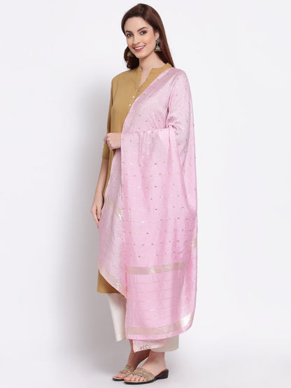 Women's Pink Cotton Silk Printed Casual Dupatta
