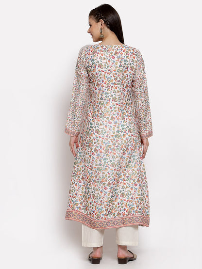 Women's Multi Cotton Printed Full Sleeve Round Neck Casual Kurta