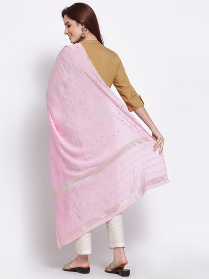 Women's Pink Cotton Silk Printed Casual Dupatta