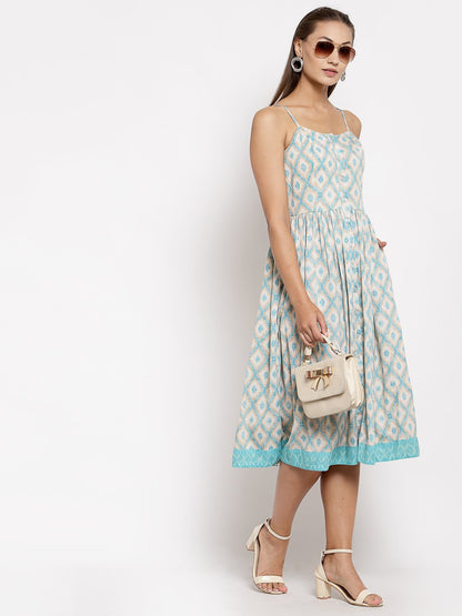 Women White Printed Cotton Dress by Myshka (