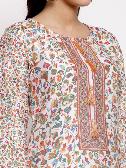 Women's Multi Cotton Printed Full Sleeve Round Neck Casual Kurta