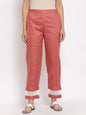 Women's Maroon Cotton Solid Casual Trouser