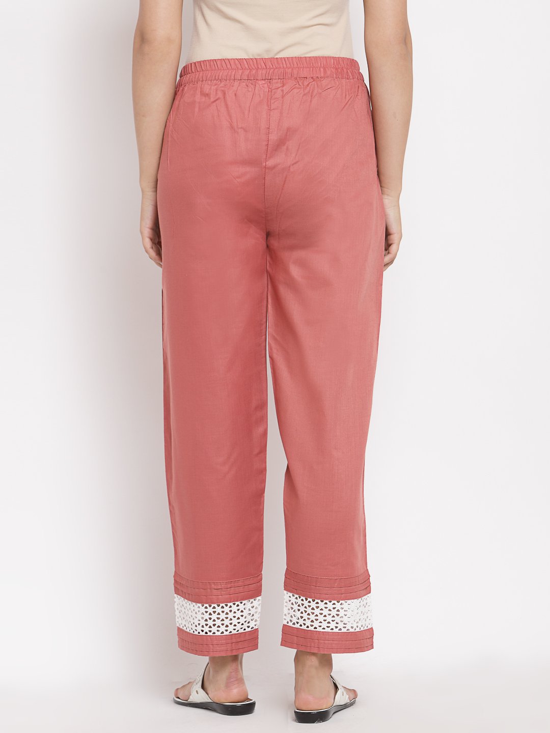 Women's Maroon Cotton Solid Casual Trouser