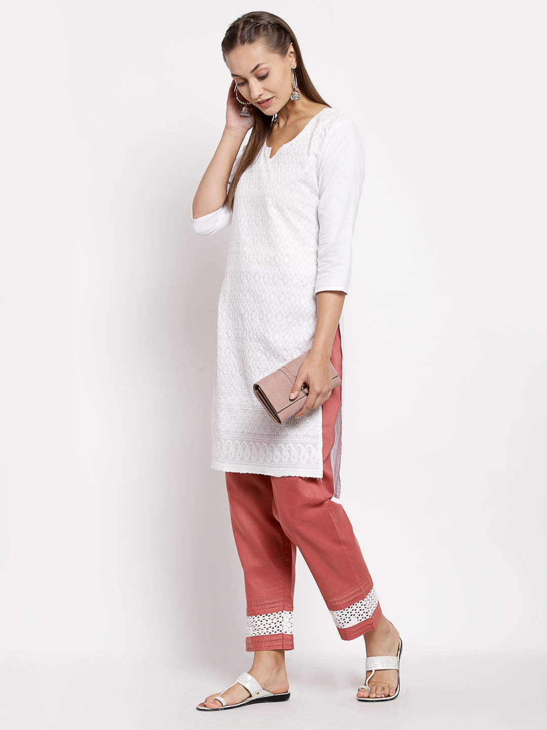 Women's Maroon Cotton Solid Casual Trouser