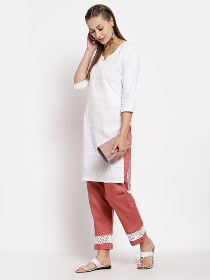 Women's Maroon Cotton Solid Casual Trouser
