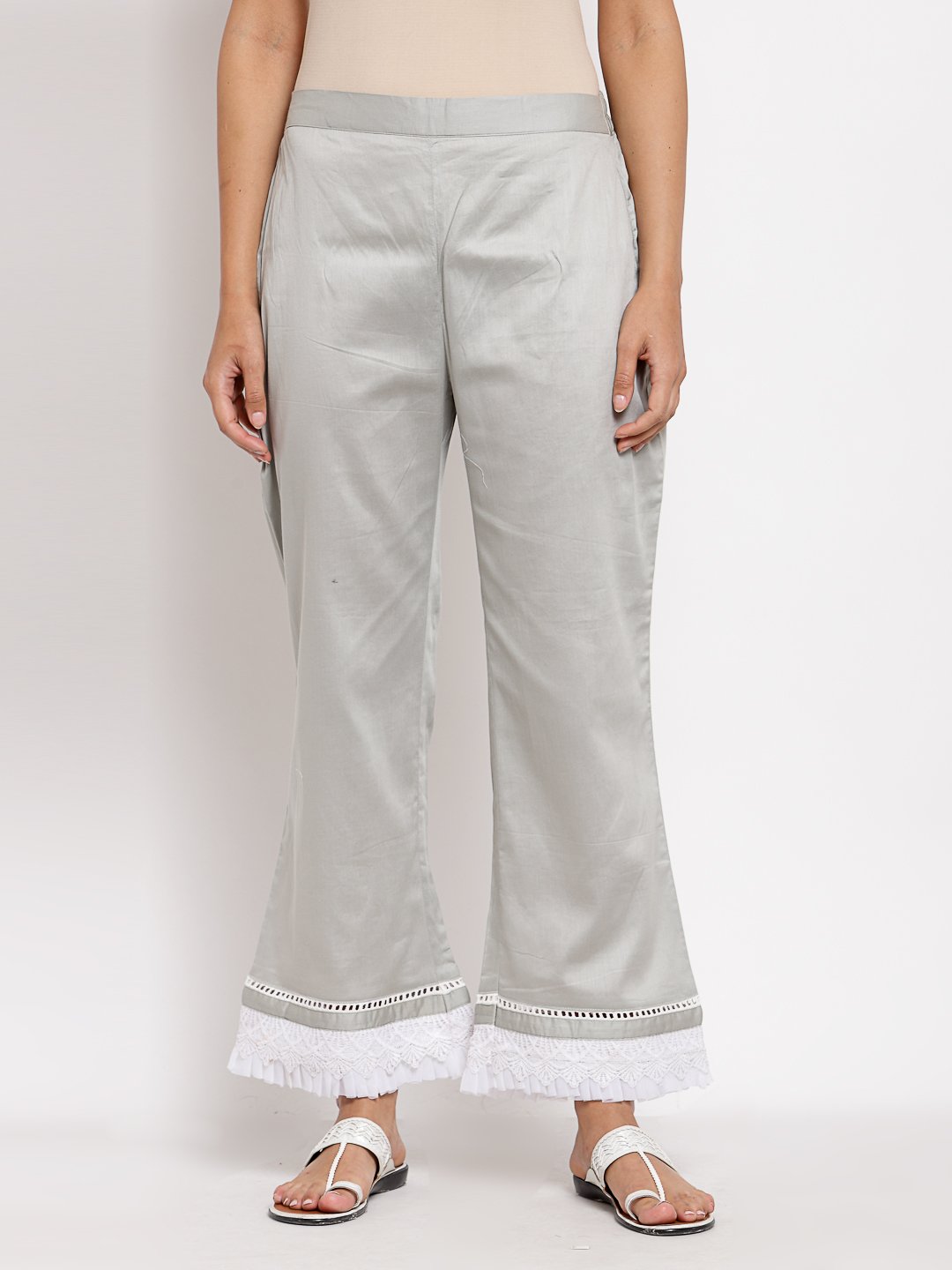 Women Grey Cotton Trouser by Myshka (