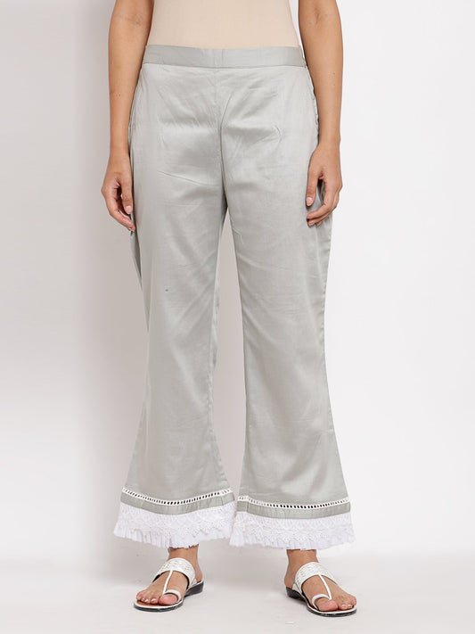 Women Grey Cotton Trouser by Myshka (