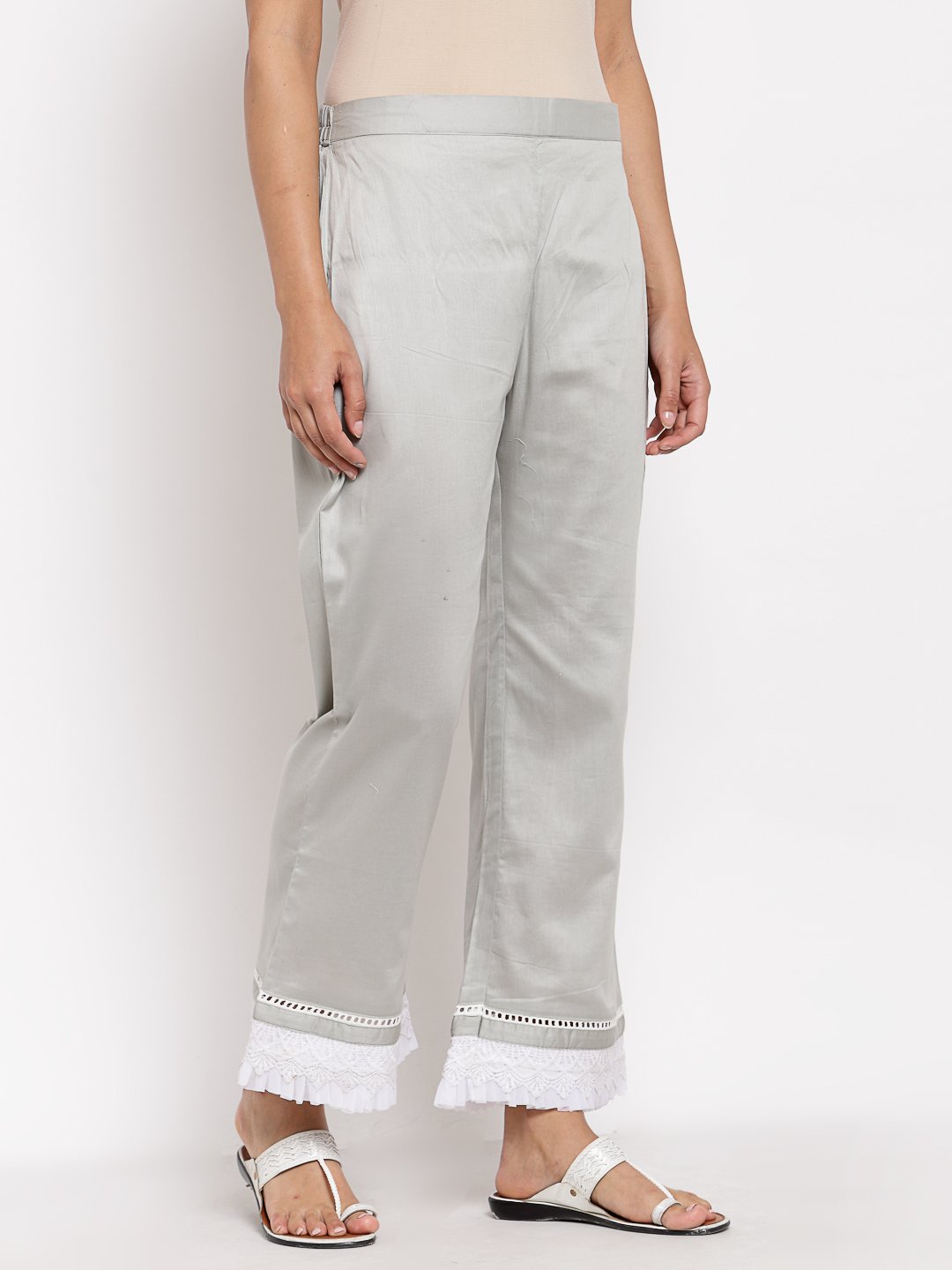 Women Grey Cotton Trouser by Myshka (