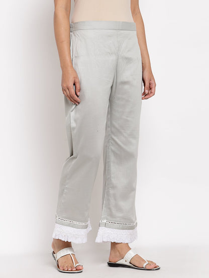 Women Grey Cotton Trouser by Myshka (