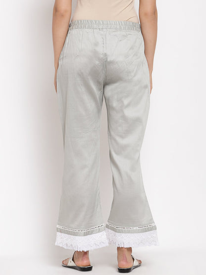 Women Grey Cotton Trouser by Myshka (