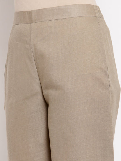 Women's Grey Cotton Solid Casual Trouser