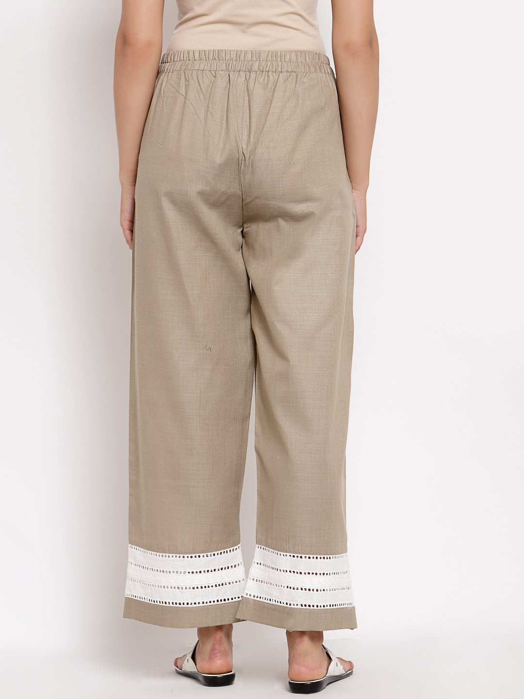Women's Grey Cotton Solid Casual Trouser