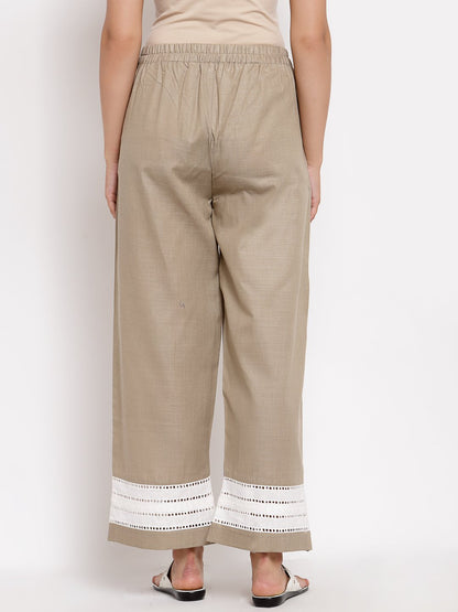 Women's Grey Cotton Solid Casual Trouser