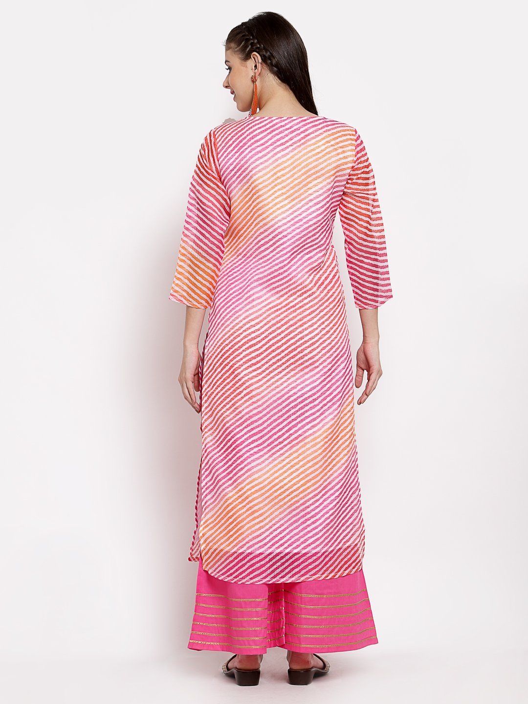 Women's Multi Cotton Printed 3/4 Sleeve Round Neck Casual Kurta