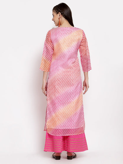 Women's Multi Cotton Printed 3/4 Sleeve Round Neck Casual Kurta