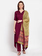 Women's Burgandy Solid Cotton Half Sleeve V Neck Casual Kurta Pant Dupatta Set