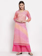 Women's Multi Cotton Printed 3/4 Sleeve Round Neck Casual Kurta