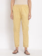 Women's Cream Cotton Solid Casual Trouser