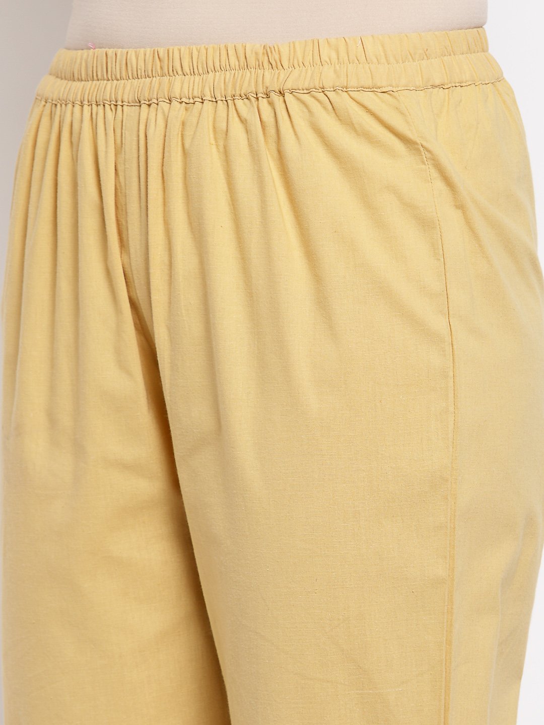 Women's Cream Cotton Solid Casual Trouser