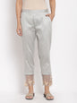 Women's Grey Cotton Solid Casual Trouser