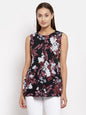 Women Black floral Printed Top by Myshka (
