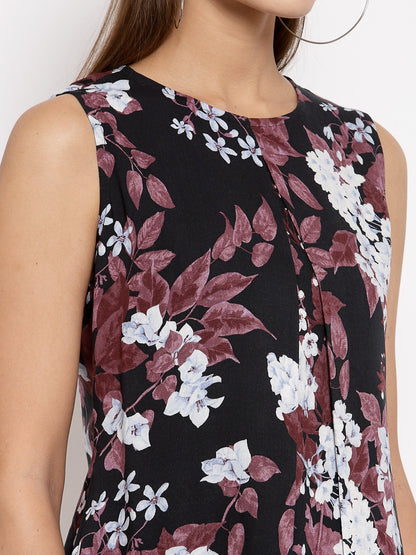 Women Black floral Printed Top by Myshka (